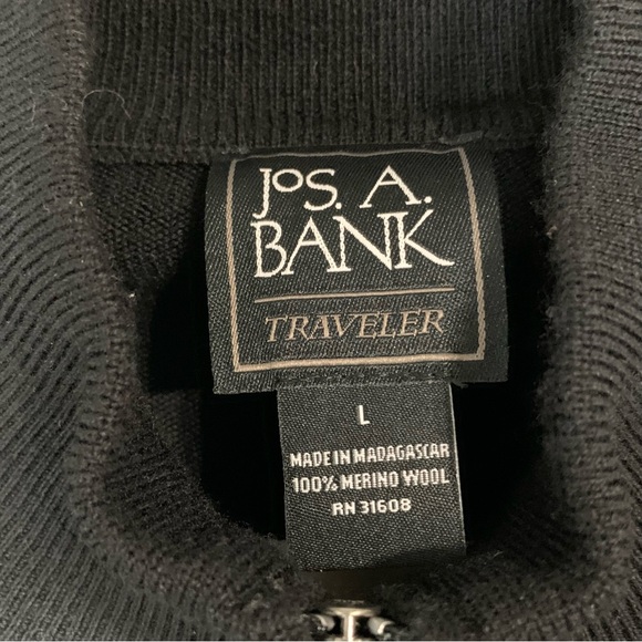 Jos A. Bank Traveler black 1/4 zip merino wool mock turtleneck sweater. Size L - Picture 3 of 10